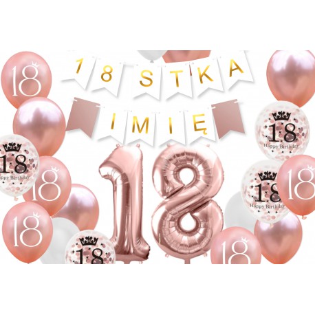 Balony Zestaw 18 Urodziny Osiemnastka Rose Gold