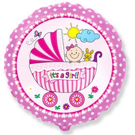 Balon foliowy Wózek dla dziewczynki różowy 48cm