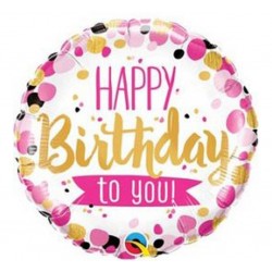 Balon foliowy 18" - "Happy Birthday To You" różowo złoty