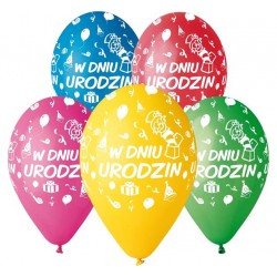 Balony "W Dniu Urodzin", 12" / 5 szt.