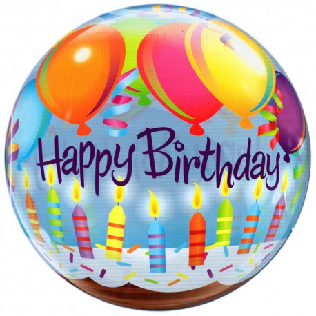 Balon Bubbles 22" Happy Birthday, ze świeczkami