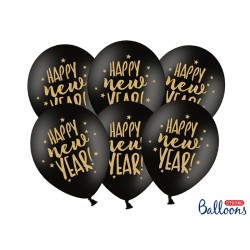 Balony 30cm, Happy New Year, gwiazdki, Pastel Black