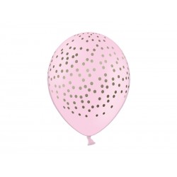 Balony 30cm, złote Kropki, Pastel Baby Pink