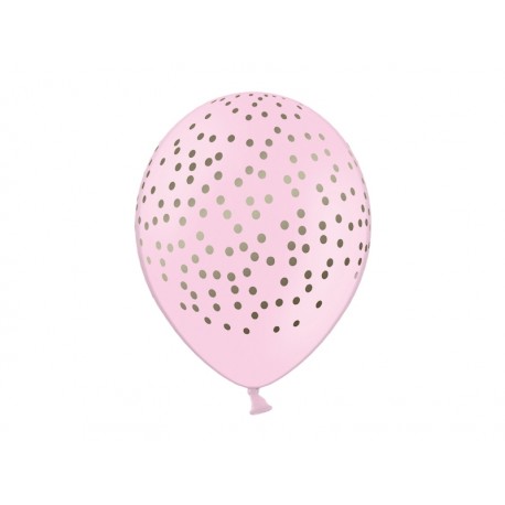 Balony 30cm, złote Kropki, Pastel Baby Pink