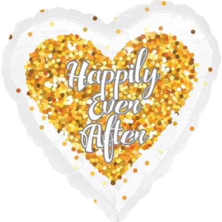 Balon foliowy "Happy Ever After" - serce- konfetti