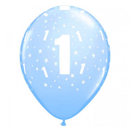 Balony cyfra 1, 6 szt., 11" niebieskie