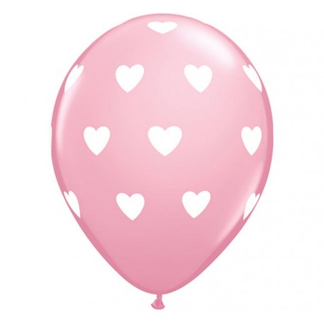 Balon QL 11" z nadr. "Serca", pastel różowy / 6 szt.
