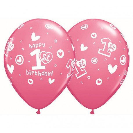 Balony Cyfra 1, "1st Happy Birthday", pastel różowy / 1 szt