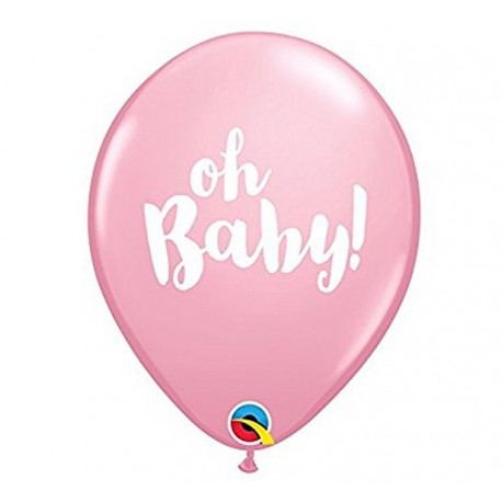 Balony QL 11" z nadr. "OH BABY!", pastel różowe / 1 szt
