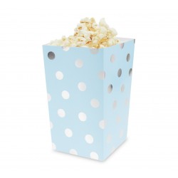 Pudełko na popcorn "Srebrne groszki", 9 x 9 x 15 cm, niebieskie, 4 szt.
