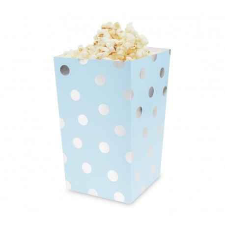 Pudełko na popcorn "Srebrne groszki", 9 x 9 x 15 cm, niebieskie, 4 szt.