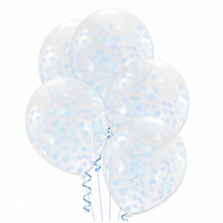 Balony z konfetti, niebieskie, 5szt