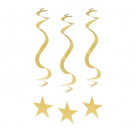 Dekoracja wisząca "Brokatowe Gwiazdy", złota, 3 szt.