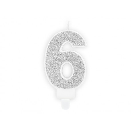 Świeczka urodzinowa Cyferka 6, srebrny