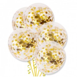 Balony przezroczyste ze złotym konfetti w środku - 30 cm - 6 szt.