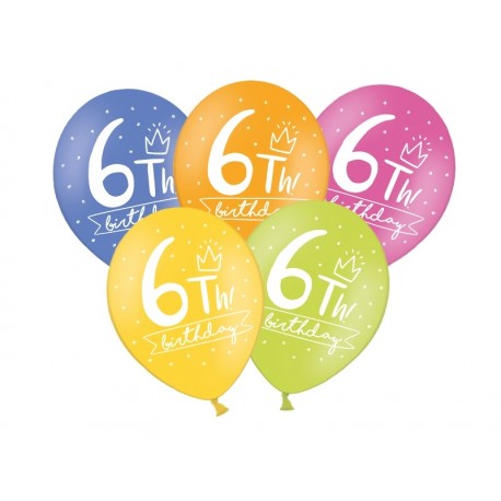 Balony 30cm, 6th! birthday, 1szt.