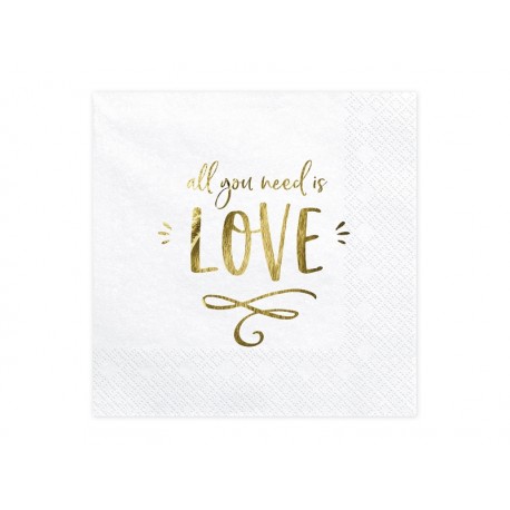 Serwetki - All you need is love, biały, 33x33cm (1 op. / 20 szt.)