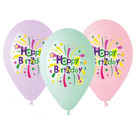 Balony gumowe Happy Birthday, 13"/ 5 szt.
