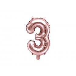 Balon foliowy Cyfra "3", 35cm, różowe złoto