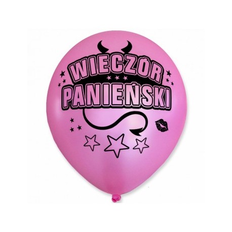 Balon Wieczór Panieński / perłowy, rogi, różowy, czarny nadruk