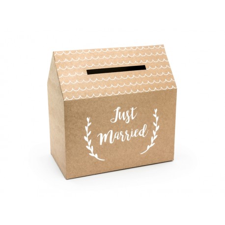 Pudełko na koperty - Just Married, kraft, 30x30,5x16,5cm