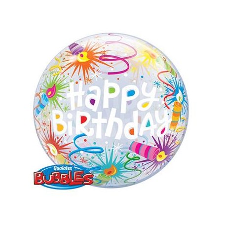 Balon foliowy 22" QL Bubble Poj. "Happy Birthday (świeczki)"
