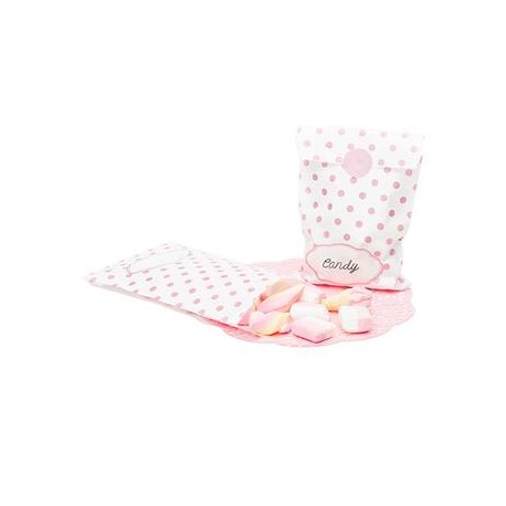Torebki papierowe na cukierki "Różowe groszki", 10 szt., rozm.13x20 cm