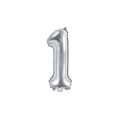 Balon foliowy cyfra 1, srebrny, 40cm
