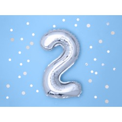 Balon foliowy cyfra 0, srebrny, 40cm