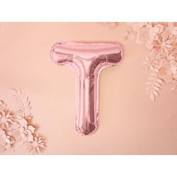 Balon foliowy Litera "T", 35cm, różowe złoto