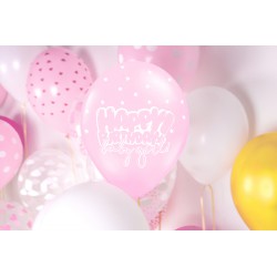 Balon 30cm, Happy Birthday, Baby Pink 1szt