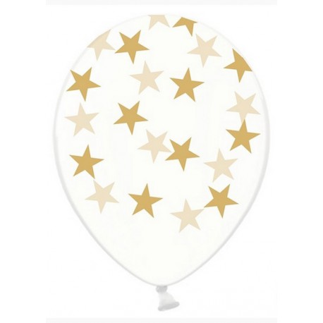 Balony przeźroczyste 30cm, Złote Gwiazdki