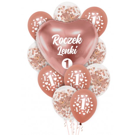 Balony zestaw rose gold ROCZEK+ IMIĘ personal