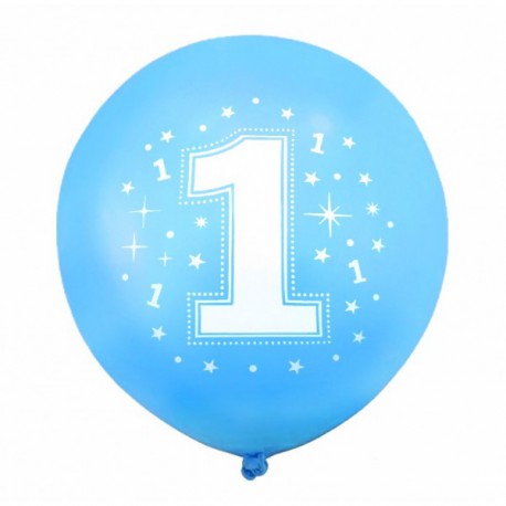 Balon gumowy 30cm, z "1" i gwiazdkami, niebieski, 1szt.