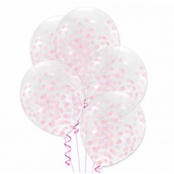 Balon przezroczysty z różowym konfetti 30 cm - 1 szt