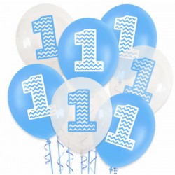 Balon urodzinowy przeźroczysty / "1" niebieska