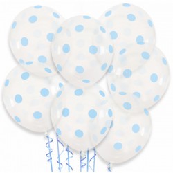 Balon dekoracyjny, przeźroczysty w niebieskie grochy