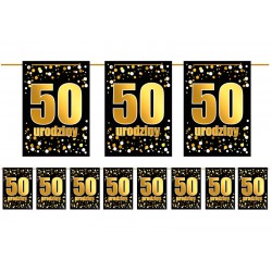 Girlanda flagi 50 urodziny złoto czarna