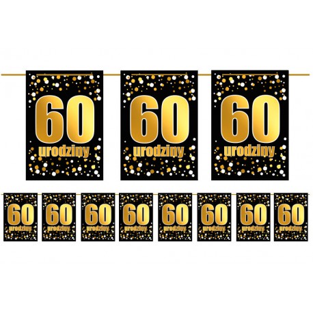 Girlanda flagi 60 urodziny złoto czarna