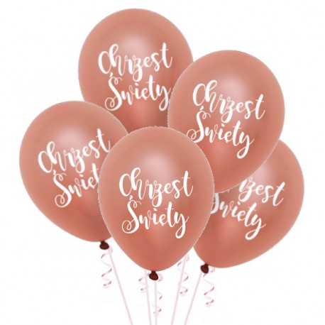 Balony Chrzest Święty rose gold 5szt