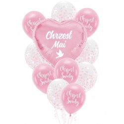 Balony zestaw różowy CHRZEST + IMIĘ personal