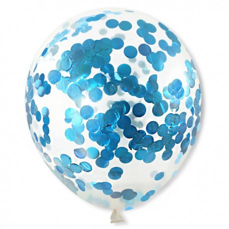 Balon przezroczysty z niebieskim konfetti 30 cm - 1 szt