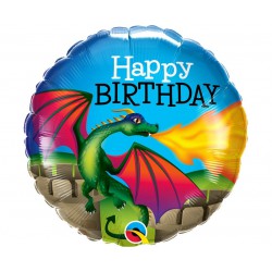 Balon foliowy 18 cali QL RND Happy Birthday, smok