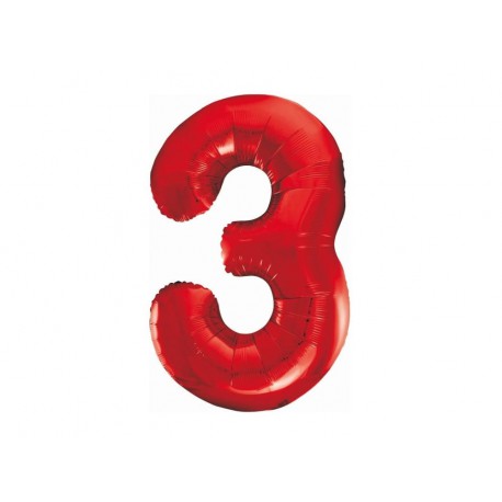 Balon foliowy cyfra 3, czerwony, 102 cm