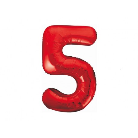 Balon foliowy cyfra 5, czerwony, 102 cm
