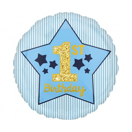 Balon foliowy 18 cali - 1st Birthday, niebieski