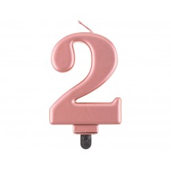Świeczka cyfra 2 urodziny, metalik różowo-złota, 8 cm