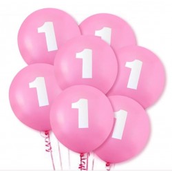 Balon gumowy 12" z "1" różowy, 1szt.